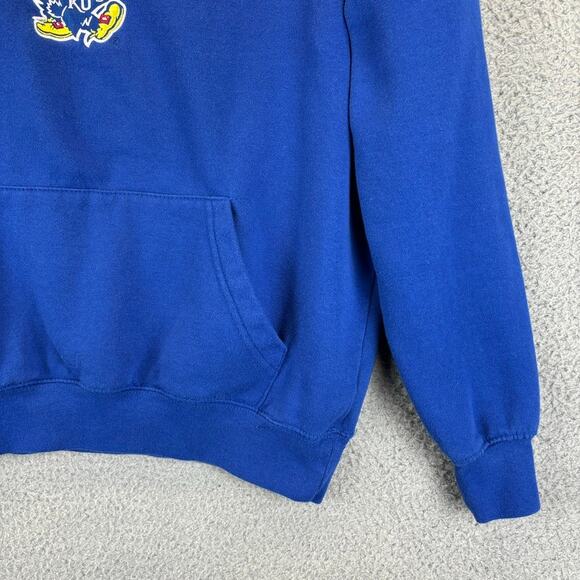 Kansas Jayhawks Hoodie Mens Medium Blue Spellout Logo NCAA Pullover VTG - Picture 4 of 11